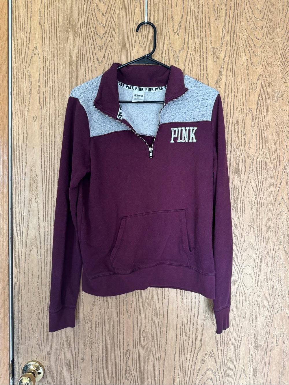 PINK Victoria's Secret Maroon & Heather Gray Quarter-Zip Pullover